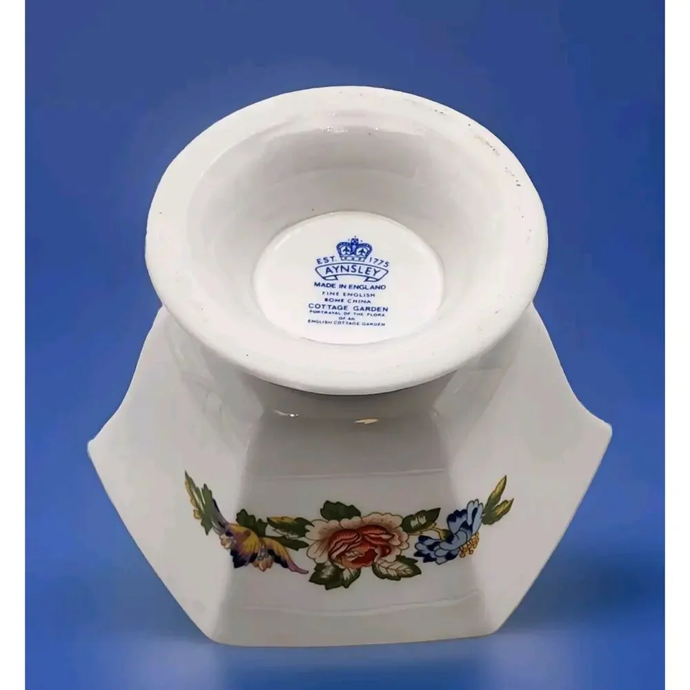 Aynsley Cottage Garden Hexagon Footed Bowl English Bone China 3